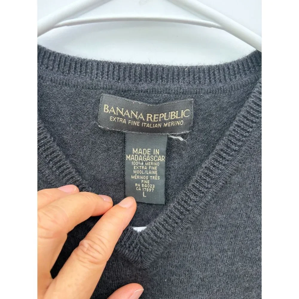 Banana Republic Italian Merino Wool Sweater Large Gray Fits Mens S/M Old Money
